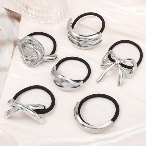 Hair Ties for Women, Sliver Metal Hair Cuffs Hair Accessories Elastic Hair Ties Ponytail Cuff Hair Bands for Both Thick Hair and Thin Hair