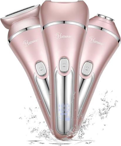 Hatteker Electric Shaver for Women Lady Epilator Electric Razors Kit Hair Remover for Face Chin Arm Leg Armpit Bikini Trimmer Painless Waterproof USB Rechargeable Dry Wet with Detachable Head 3 in 1