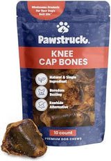 Pawstruck Natural Knee Cap Dog Bones - Treats for Aggressive Chewers, Low Fat & High Protein Chews, Beef Flavor, Long-Lasting Rawhide Alternatives - 10 Pack, Packaging May Vary
