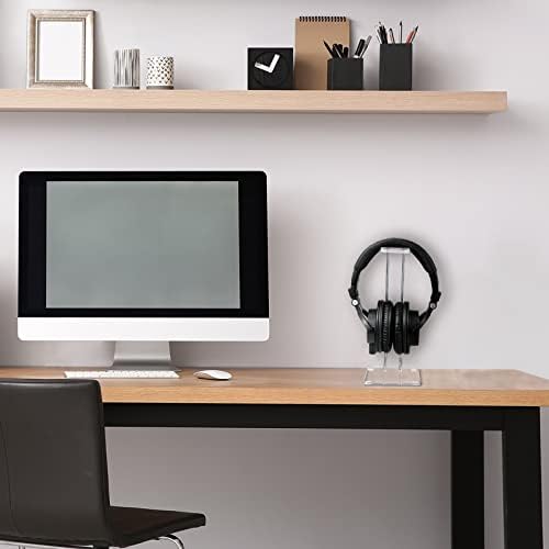 Xuhal Acrylic Headphone Stand Headset Holder for Desk, Clear Acrylic Gaming Headset Stand Universal Headphone Holder for Desktop Display Office Accessories, with Metal Hardware(Rectangle)