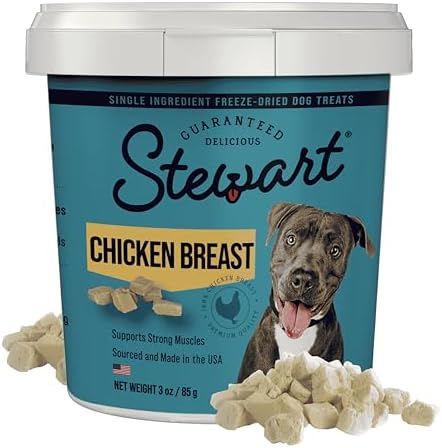 Stewart Single Ingredient Freeze Dried Raw Dog Treats, Chicken Breast, 3 Ounce Resealable Tub, Training Treats or Meal Topper for All Size Dogs, High Protein, Grain-Free, Gluten-Free
