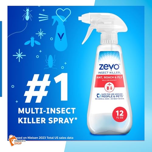 Zevo Instant Action Multi-Insect gets Ride Ants, roaches and More, Indoor Outdoor Use, Bio-Selective Pet People Friendly Safe + Venancio’sFridge Sticker & Sticky Fruit Trap (Zevo 12oz - Pack of 2)