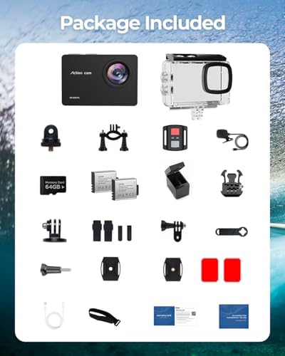 4K 60FPS Action Camara - Waterproof Camera with 64G SD Card 48MP HD WIFI Camera with EIS 40M Underwater Camera Wide Angle Sports Camera with 2*1350 mAh Batteries Helmet Mount Accessories Kits
