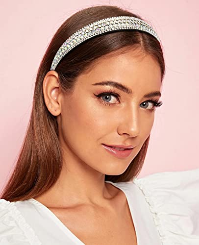Wecoe Silver Rhinestone Headband for Women and Girls, Colorful Bling Sparkly Crystal Diamond Hair Band, Formal Hair Accessories for Holiday Birthday Gift
