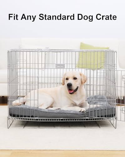 Dog Bed for Crate Washable Extra Large Dog Bed Plush Dog Kennel Pad Pet Sleeping Mat with Anti-Slip Bottom, 47x29 Inch, Grey