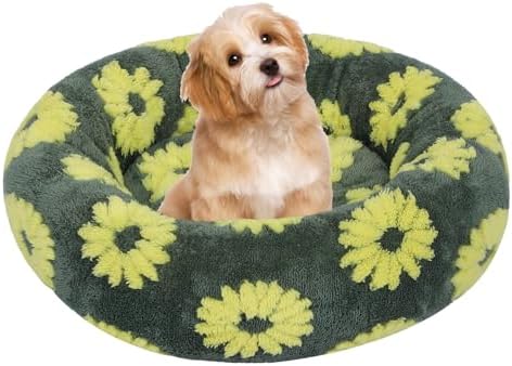 Calming Dog Bed, Fluffy Donut Dog & Cat Bed Washable, Round Anti Anxiety Small Dog Bed with Non-Slip Bottom (Fits up to 15 lbs Pets)
