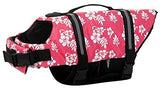 ChezAbbey Dog Life Jacket Adjustable Dog Lifevest Swimsuit Safety Vest Apparel Lifesaver Coat for Small Large Cats Puppy Kitty with Handle Reflective for Swimming and Boating Pink Flower 2XL