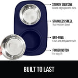 Gorilla Grip 100% Waterproof BPA Free Cat and Dog Bowls Silicone Feeding Mat Set, Stainless Steel Bowl Slip Resistant Raised Edges, Catch Water, Food Mess, No Spills, Pet Accessories, 4 Cup, Navy