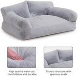 Hollypet Fluffy Plush Dog Cat Pet Couch Soft Calming Sofa Beds for Medium Small Cats and Dogs, Light Gray