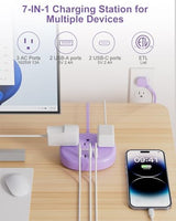 Purple Extension Cord - 10 FT Flat Extension Cord, 1625W Cute Extension Cord with 3 AC Outlet 4 USB (24W/4.8A), Compact for Cute Purple Kawaii Lavender Desk Accessories
