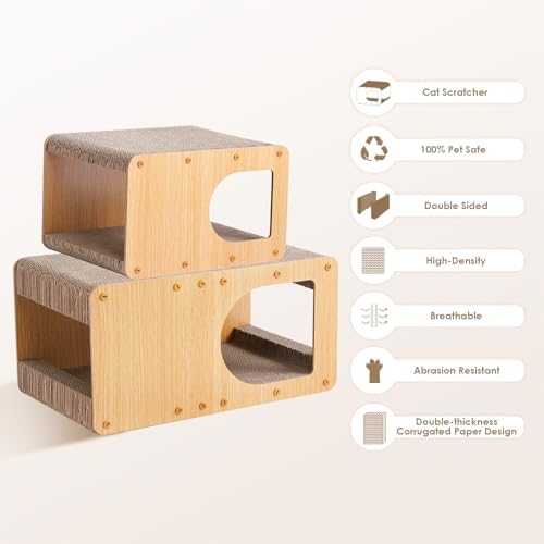 EHEYCIGA Cardboard Cat Scratcher House, 20-Inch Corrugated Cat Scratcher for Indoor Cats, Large Scratching Board Pad, Brown