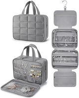 BAGSMART Travel Toiletry Bag with Jewelry Organizer, Hanging Travel Bag for Toiletries, Puffy Makeup Cosmetic Bag Organizer, Carry-on Travel Accessories Essentials, Grey-M