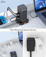 Surge Protector Power Strip 10 FT Cord, Power Strip Tower with 4 USB Ports (1USB C), Extension Cord with 12 AC Multiple Outlets, Home Office Supplies Desk Accessories, Dorm Room Essentials