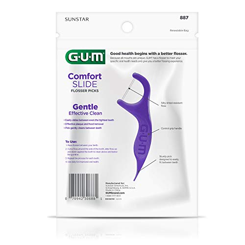 GUM Comfort Slide Floss Picks - Perfect for Tight Teeth - Extra Strong Shred-Resistant Dental Floss, Easy Grip Handle - Dental Flossers for Adults - Fresh Mint Flavor, 120ct