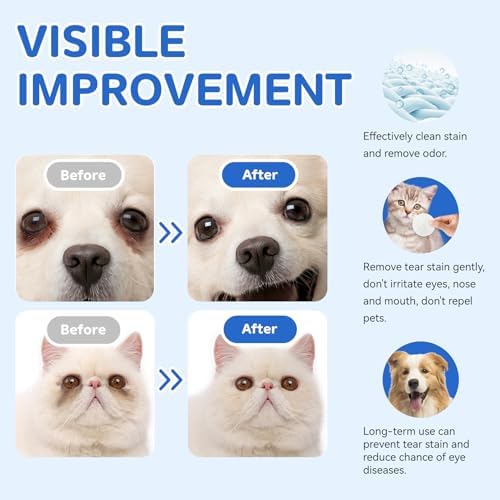 150Pcs Eyes Wipes for Dogs - Tear Stain Remover for Dogs - Dog Eye Cleaner, Eye Debris, Discharge, Mucus Secretions - Eye Wipes for Dogs & cat Eye Wipes - 3.2 inches