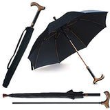 Wrzbest Stick Umbrella 2-in-1,Self Defense Cane Umbrella Man, Auto Open Long Handle, Large Detachable sturdy Walking Stick Umbrella Man Crutch Umbrella for Father's Day,elderly Men(Upgrade:black)