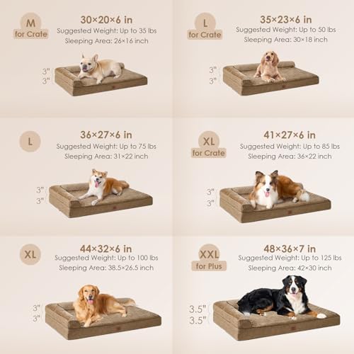 EHEYCIGA Memory Foam Dog Bed Large Sized Dogs, Pet Bed for Large Dog for Crate with Waterproof Liner, Pet Couch Bed Orthopedic with Washable Removable Cover, 35x23x6 Inches, Camel