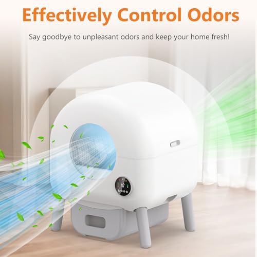 Self Cleaning Litter Box - 105L Automatic Litter Box for Multiple Cats, 1 Roll Trash Bags and Mat Included, App Control, Little-White