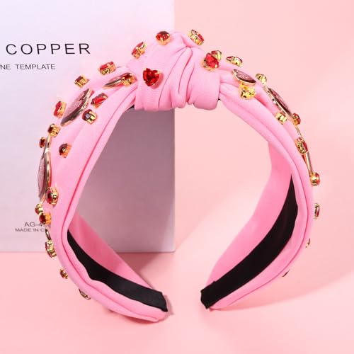 Valentine's Day Headbands for Women Glitter Happy Valentines Day Heart Headband Pink Red Heart Crystal Knotted Headband Valentine's Day Hair Accessories Party Decor Gifts (Happy Valentines Day)