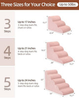 Dog Curved Stairs for High Beds 22" H, 5-Step Pet Stairs for Small Dogs with High Density Foam, Dog Slope Stairs with Durable Non-Slip Bottom Pink