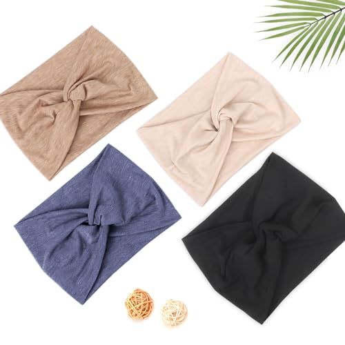 DRESHOW Extra Wide Headbands for Women Cotton Turban Knotted Bandana Head Bands Non Slip Boho Hair Accessories for Sports & Yoga