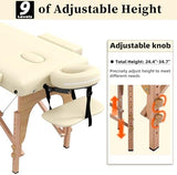 civama Massage Table Massage Bed Portable, 29 LBs Light Weight Foldable Tattoo Facial Care Spa Lash Bed Aluminum Frame with Accessories Carrying Bag, Beige