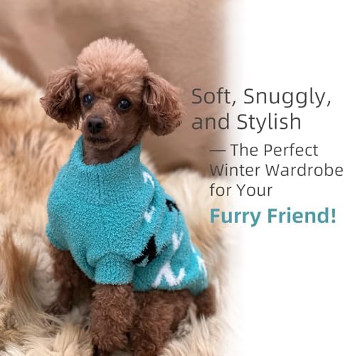 Dog Sweaters Dog Pullover Sweater Dog Clothes Cold Weather Cable Knitwear Thick Warm Outfits for Medium Dogs Large Dogs（Turquoise-XL