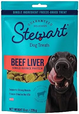Stewart Single Ingredient Freeze Dried Raw Dog Treats, Beef Liver, 8 Ounce Resealable Pouch, Training Treats or Meal Topper for All Size Dogs, High Protein, Grain-Free, Gluten-Free