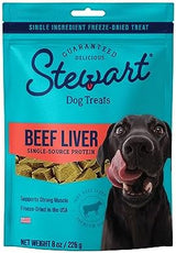 Stewart Single Ingredient Freeze Dried Raw Dog Treats, Beef Liver, 8 Ounce Resealable Pouch, Training Treats or Meal Topper for All Size Dogs, High Protein, Grain-Free, Gluten-Free
