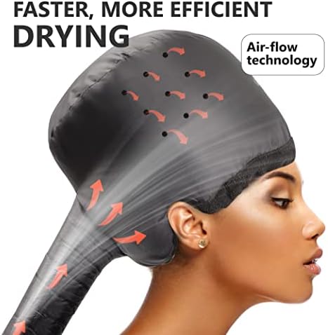 Hooded Hair Dryer w/A Headband Integrated That Reduces Heat Around Ears & Neck - Hair Dryer Hooded Diffuser Cap for Curly, Speeds Up Drying Time, Safety Deep Conditioning At Home - Portable, Large