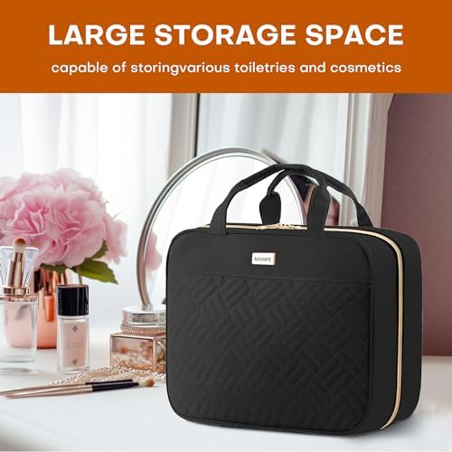 8L Travel Toiletry Bag for women - 2.1 GAL Water-resistant Makeup Cosmetic Bag Organizer With Hanging Hook for Travel Accessories Shampoo Full-size Container, Black