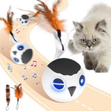ORSDA Cat Toys, Interactive Cat Toy Ball for Indoor Bored Indoor Cats Kitten Toys, Automatic Electric Bird Moving Ball Toy, 4 Mode Touch & Sound Control Rolling Chirping Stimulating, 2 Feather Tails