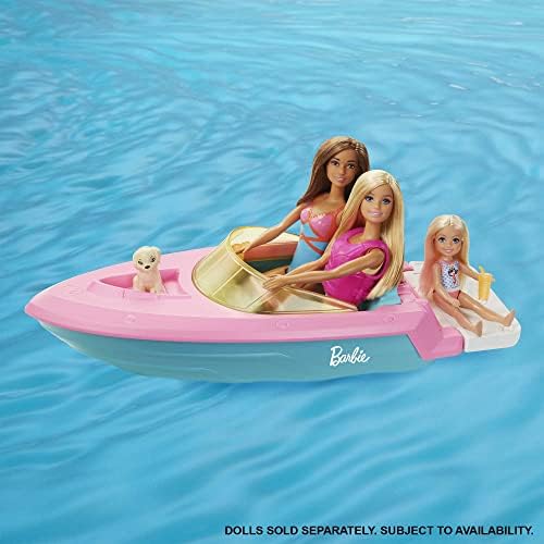﻿Barbie Boat with Puppy and Themed Accessories, Fits 3 Dolls, Floats in Water, Great Toy for 3 to 7 Year Olds