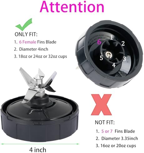 [Upgrade] Replacement 6-Fins Female Blender Blade Parts Compatible with Ninja Auto iQ Blenders. [4Inch Female Fins ONLY]