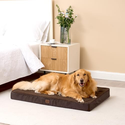 EHEYCIGA Orthopedic Foam Dog Bed for Large Dogs, 35"L x 23"W x 3.5"Th, Brown