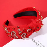 Valentine’s Day Heart Headbands for Women Valentine’s Day Accessories Jeweled Beaded Heart Knotted Headband Pink Red Rhinestone Wide Top Knot Headband Valentine Party Favors Gifts (Valentine's 2)