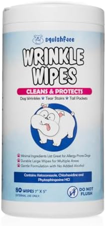 Squishface Wrinkle Wipes – 5”x7” Large Dog Wipes - Deodorizing, Tear Stain Remover – Great for English Bulldog, Pugs, Frenchie, Bulldogs, French Bulldogs & Any Breed! (80 Count)