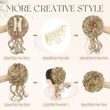 SOFEIYAN Claw Clip Messy Bun Hair Piece Curly Wavy Hair Bun Clip in Claw Chignon Ponytail Extensions Synthetic Tousled Updo with Tendrils Hairpieces Accessories Scrunchies for Women, Dark Blonde Mix