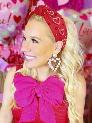 MOLOCH Pink Heart Headband for Women Rhinestone Conversation Love Heart Headbands Crystal Knotted Bejeweled Wide Velvet Fashion Hairband Valentines Day Country Concert Hair Accessories