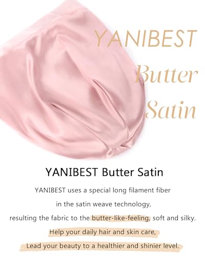 YANIBEST Slouchy Beanie Hat Satin Lined Sleep Cap Satin Bonnet Chemo Headwear Caps for Women and Men Pink