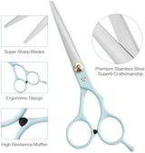 Hair Cutting Scissors Kit, Stainless Steel Hair Scissors Professional Haircut Scissors Set with Hair Scissors, Thinning Scissors, Haircut Accessories in Leather Case for Men/Women-10PCS Blue