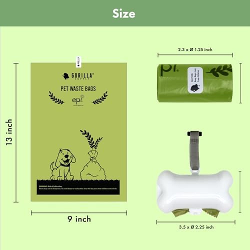 GORILLA SUPPLY Dog Poop Waste Bags with Dispenser and Leash Tie, 9" x 13", Green, 1000 Count