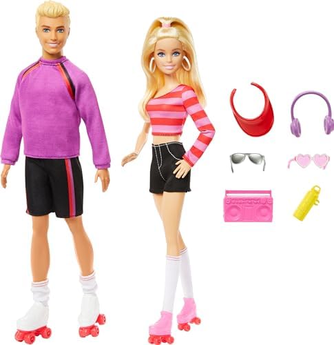 Barbie Fashionistas Set with 2 Fashion Dolls & 6 Accessories, Roller-Skating Ken, 65th Anniversary Collectible