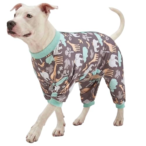 LovinPet Large Dog PJS, Hippos Zoo Cozy Dog Pajamas, Slim fit, Lightweight Pullover Clothes/Full Coverage Golden Retriever Pajamas/Back Snap Button is Only Decoration /2XL