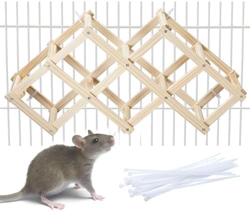 Jevnd Wooden Rat Climbing Toys, Natural Pet Rat Cage Accessories Climbing Ladder, Fancy Rats Enrichment Toy Activities, Hanging Rodent Toys for Pet Rats in Cage Playing Chewing (M, 1pc)