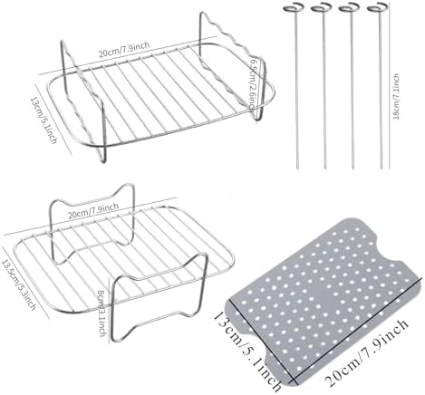 Dual Zone Air Fryer Accessories, 2pcs Air Fryer Rack with 2pcs Reusable Silicone Air Fryer Liners Compatible with Ninja Foodi Air Fryer DZ201, DZ401,4pcs Double Basket Air Fryer Accessories