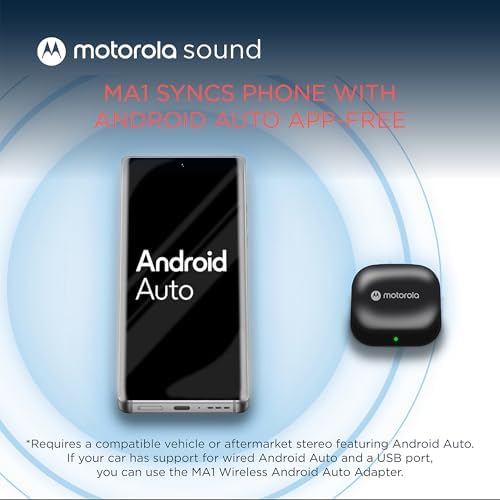 Motorola Sound MA1, The Only Google Authorized Wireless Android Auto Car Adapter, Smartphone to Screen Wireless Bridge Car Accessories, USB Type-A