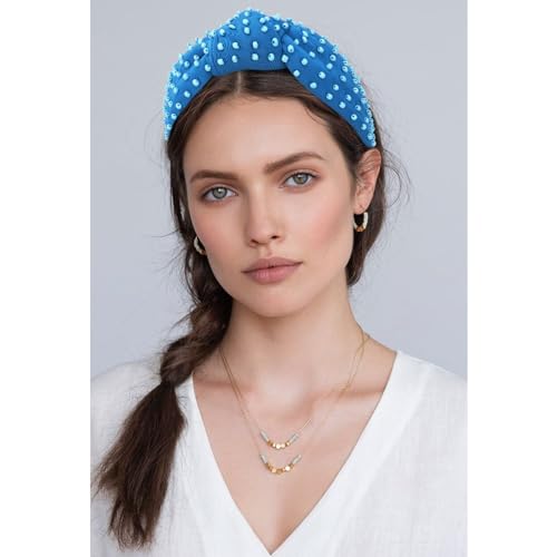YISSION 1PC Pearl Knotted Headband for Women Non Slip Beaded Headband Wide Pearl Headbands for women Jeweled Embellished Hairband Blue Head Band Hair Accessories for Women Girls