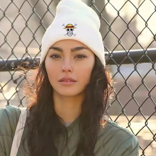 Zaky Anime One P. Beanie Hats Skull Skeleton Knit Hat Luffy Costume Cosplay Necklace with Cartoon Character Stickers 12 pcs