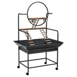 Bird Playstand, 66 in H Inch Birdcage Stand Activity Play Center with Perches and Ladders, Removable Tray, Indoor Outdoor Playground for Parakeet, Cockatiels Conures Parrots, Lockable Caster, Black